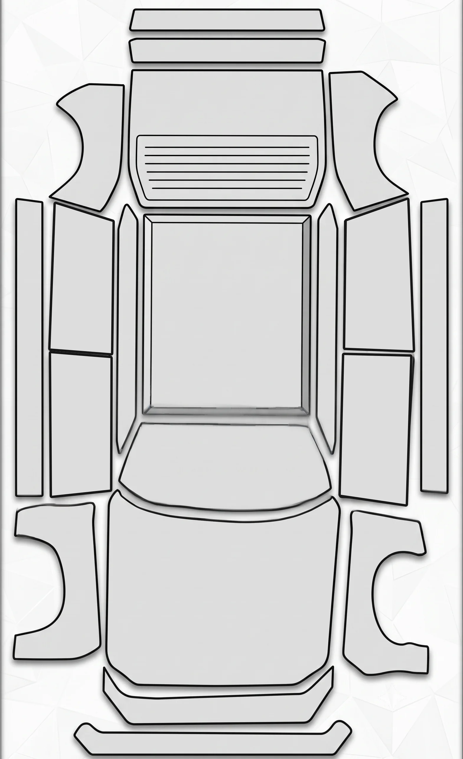 Diagrama do carro visto de cima, usado no App das Oficinas para montar o orçamento tocando nas peças danificadas